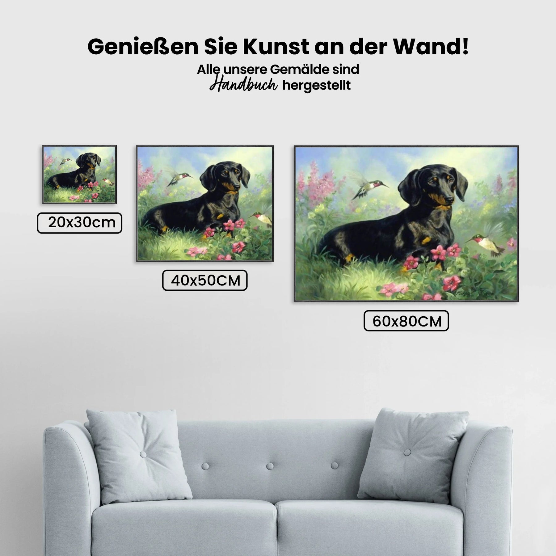 Dackel mit Vögeln - Malen nach Zahlen