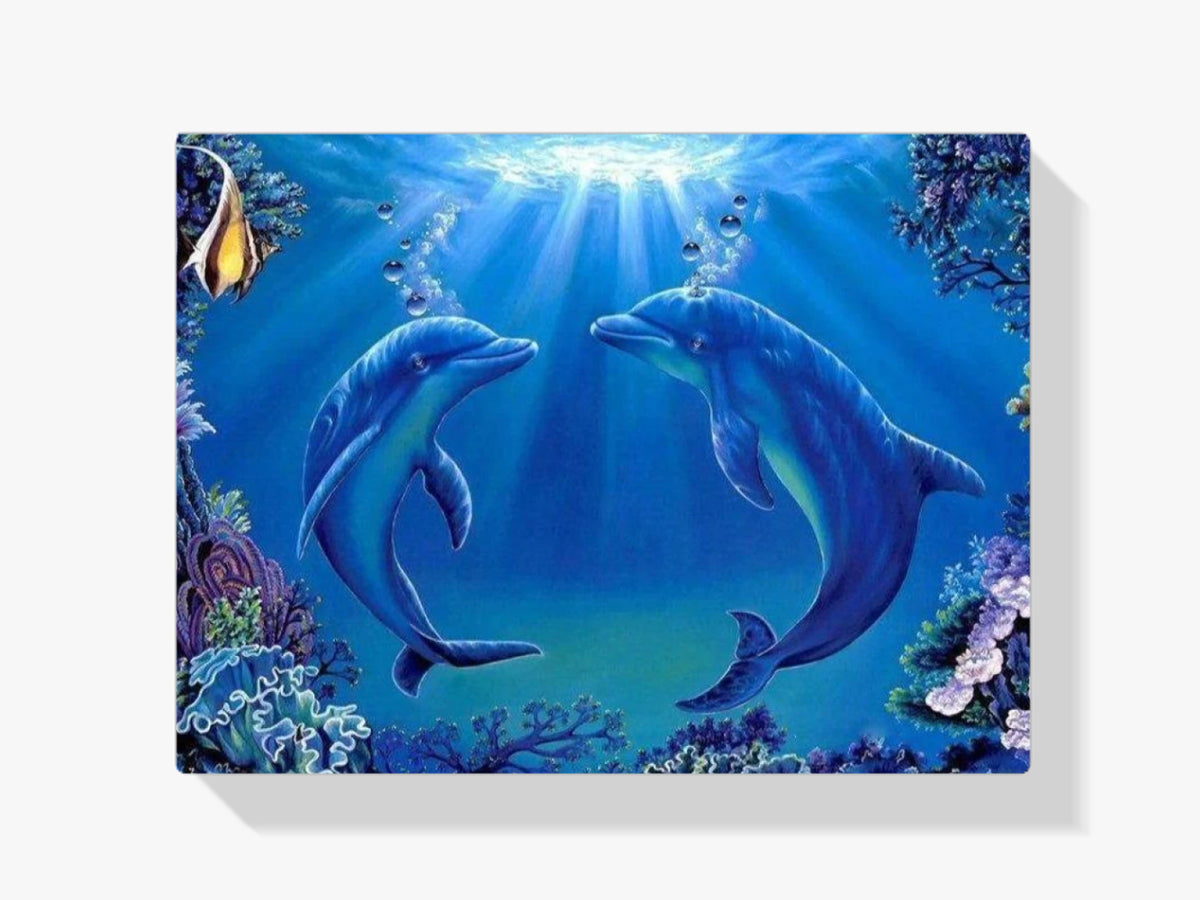 Delfine mit Sonnenstrahlen - Malen nach Zahlen