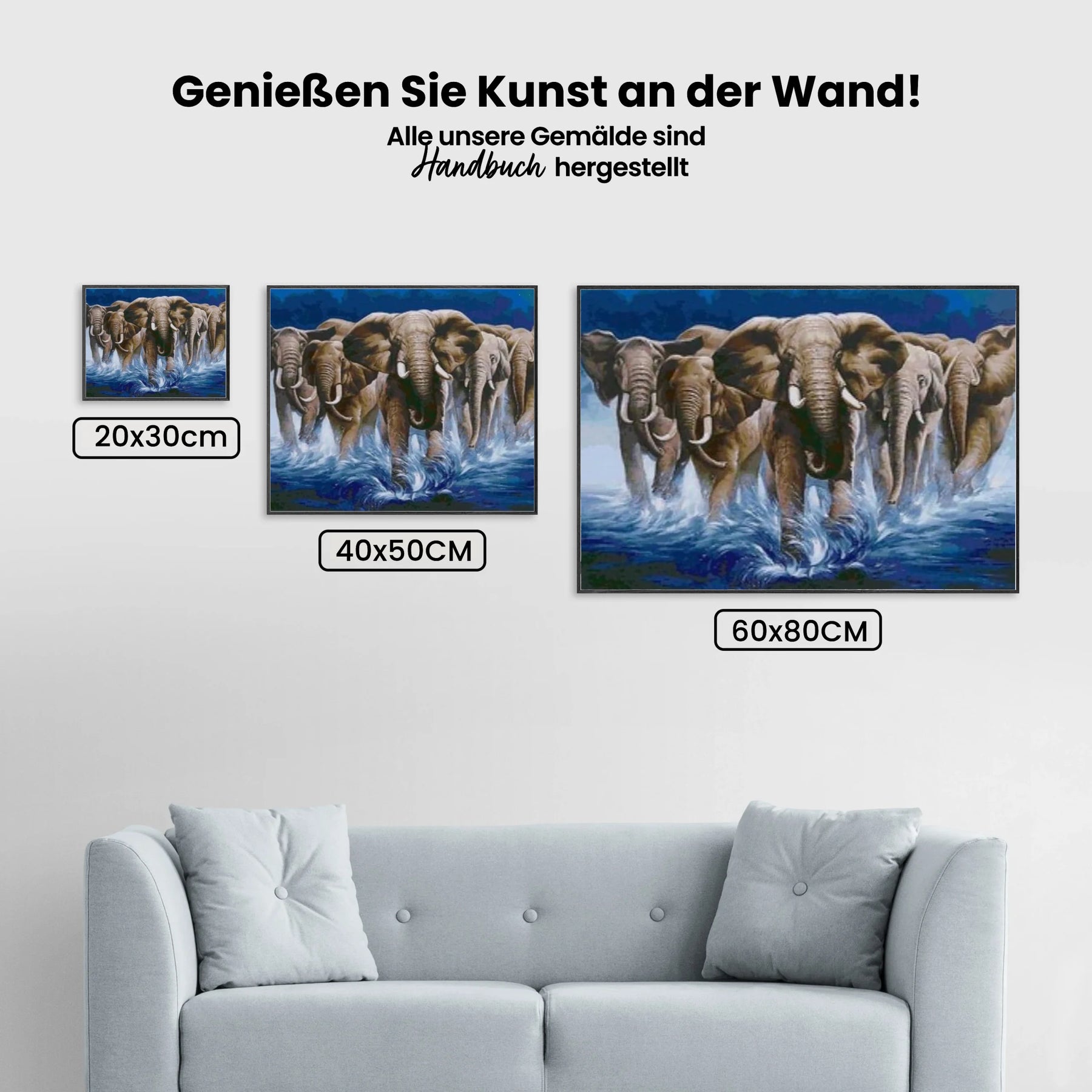 Die Elefanten im Wasser - Malen nach Zahlen