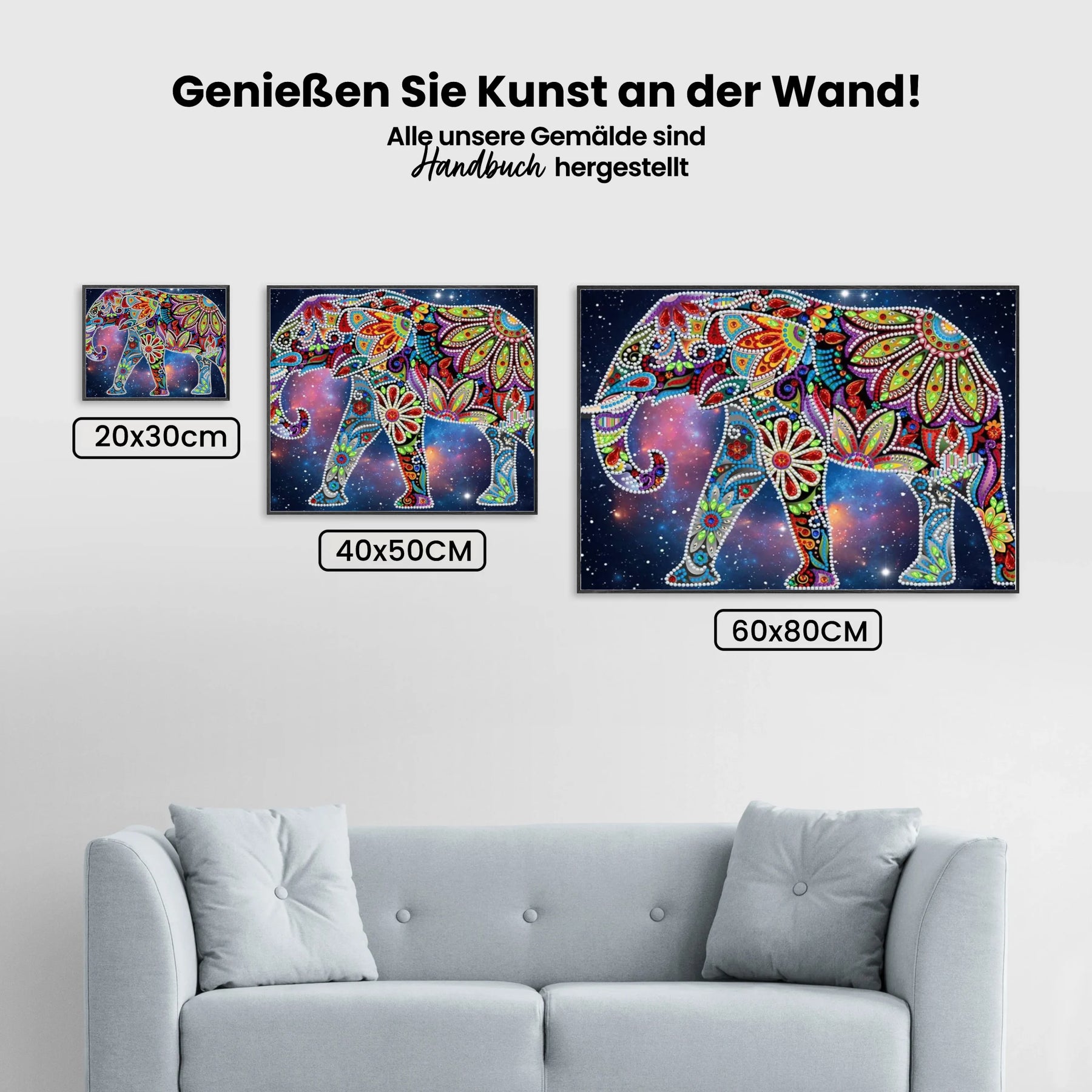 Elefant Mandala | Glow in the Dark - Malen nach Zahlen