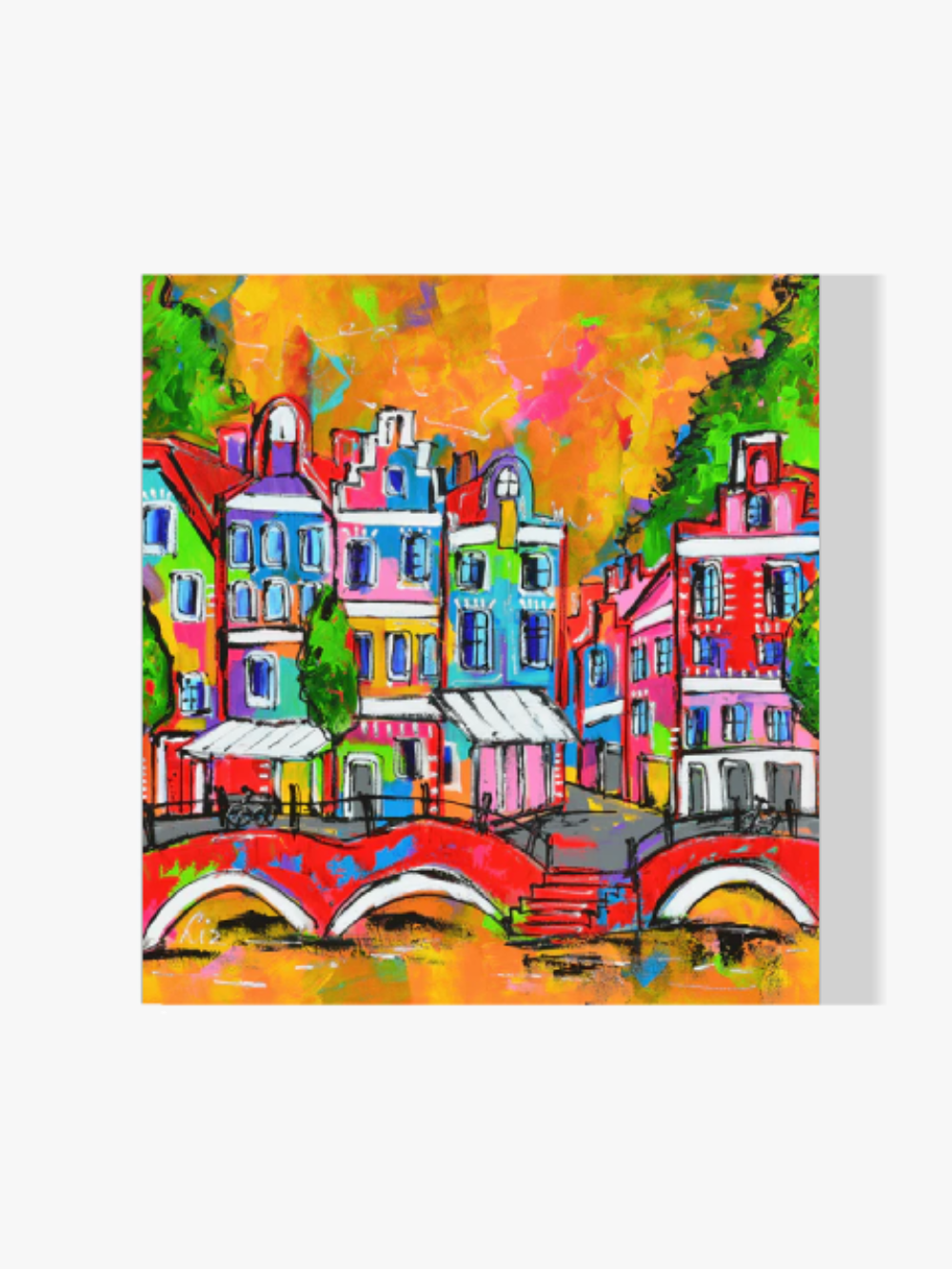 Fröhliche Malerei - Brücke mit Häusern - Malen nach Zahlen