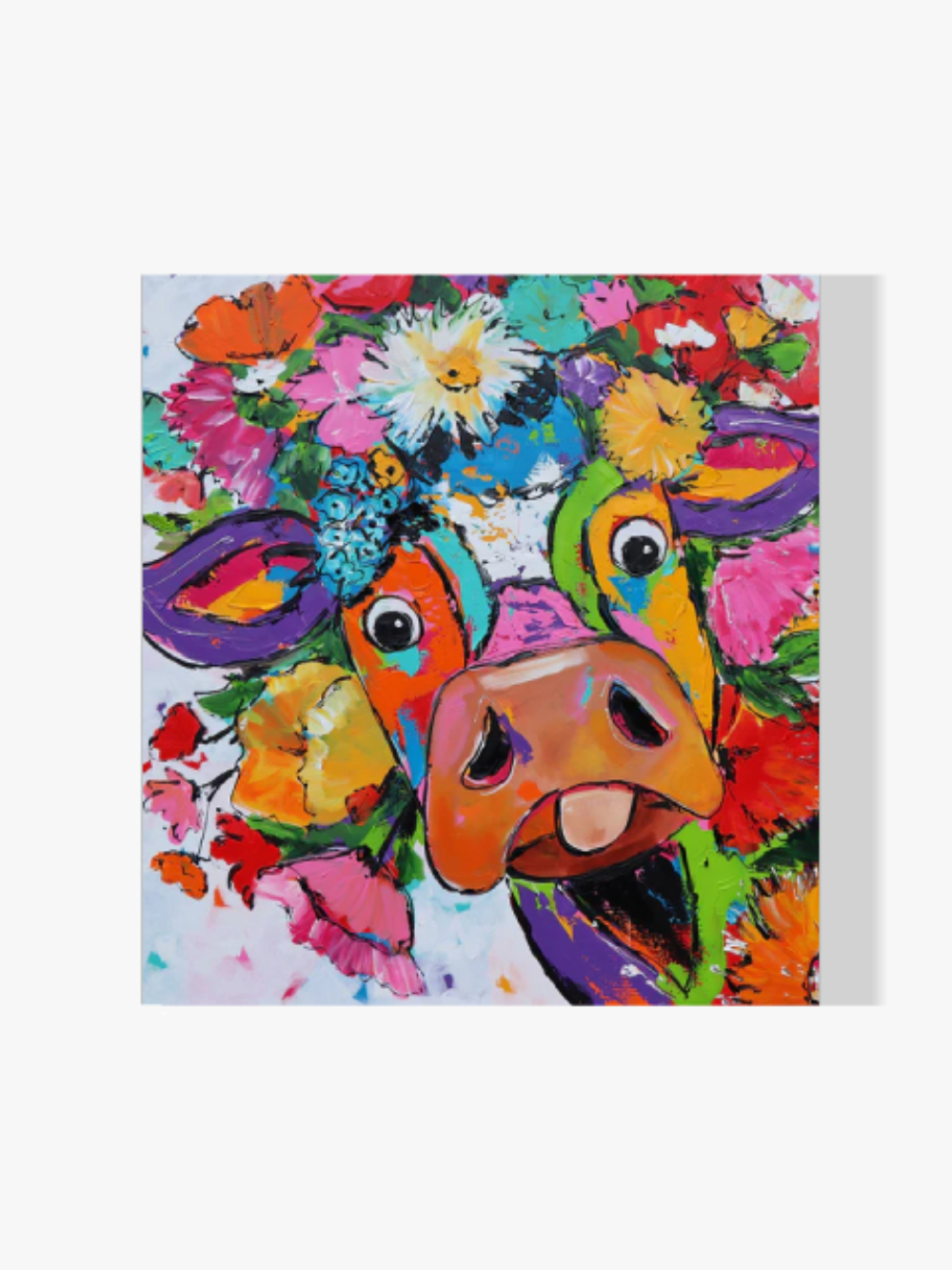 Fröhliche Malerei - Kuh mit Blumen - Malen nach Zahlen