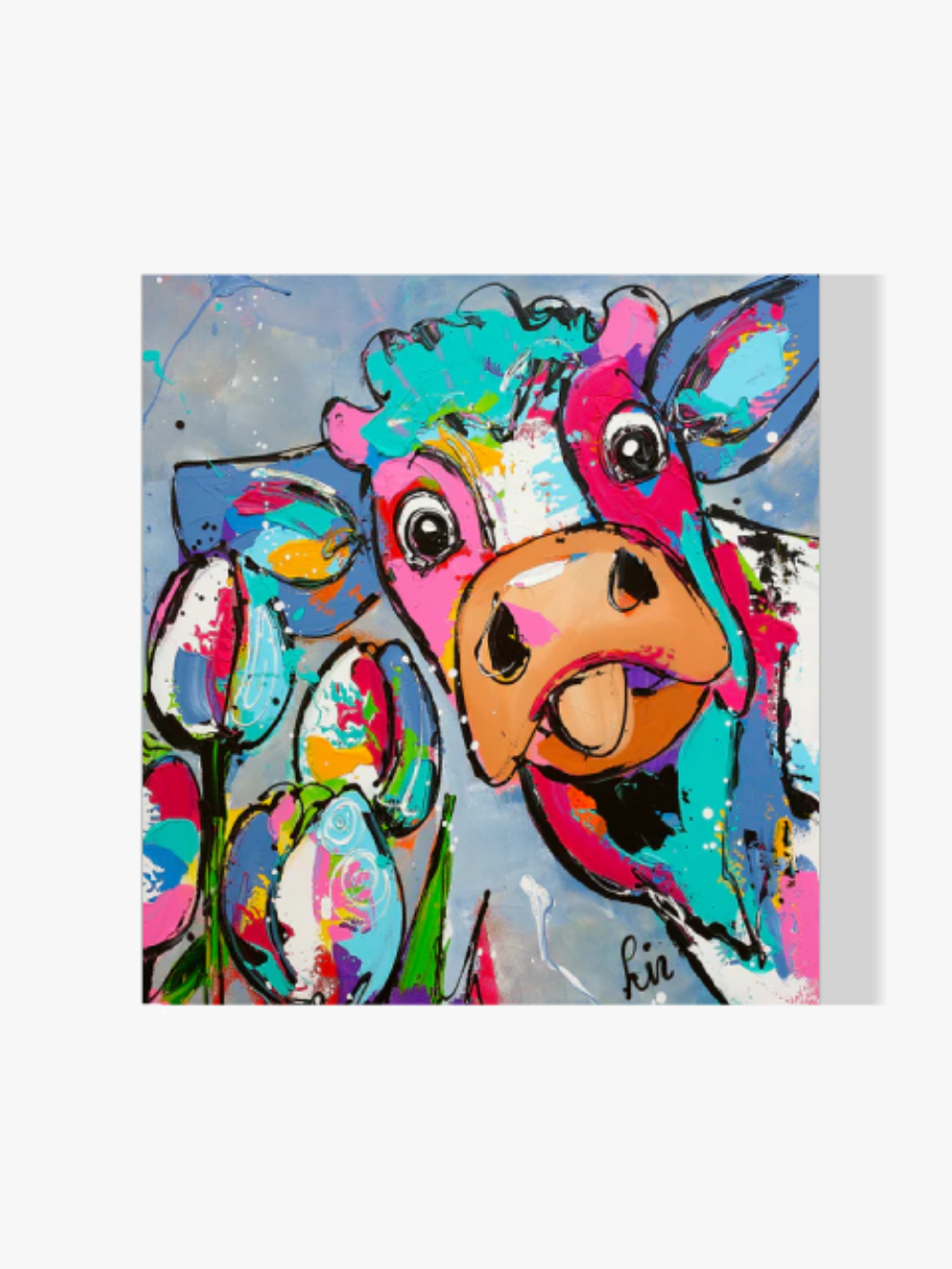 Fröhliche Malerei - Kuh mit Zunge - Malen nach Zahlen