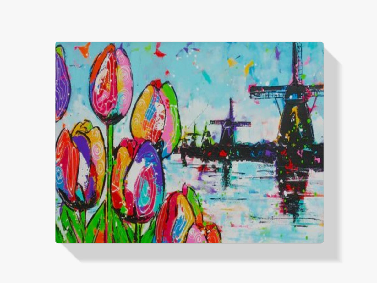 Fröhliche Malerei - Tulpen und Mühle - Malen nach Zahlen