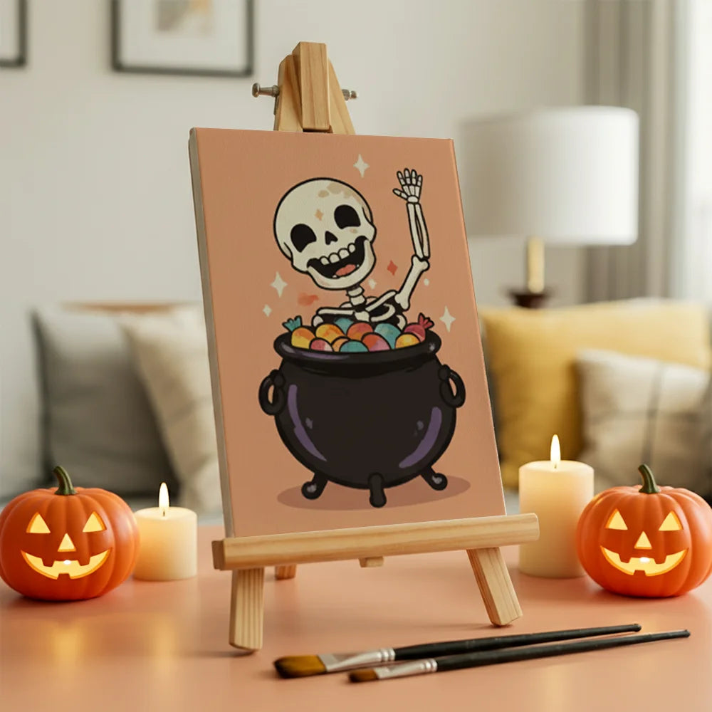 Malen nach Zahlen - 6 Mini-Gemälde | Fröhliches Skelett