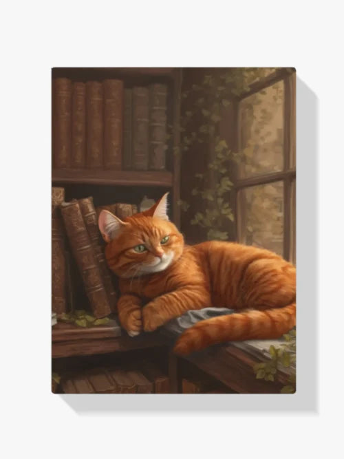 Malen nach Zahlen - Gemütliche Katze in einer Bibliothek