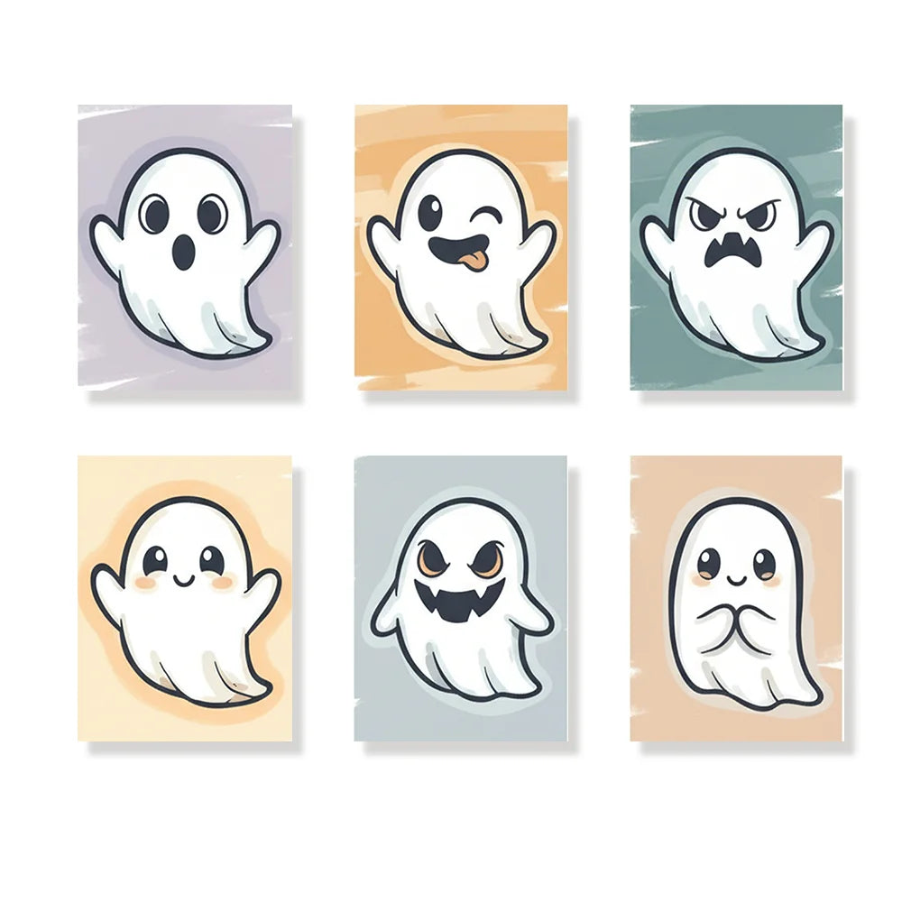 Malen nach Zahlen - 6 Mini-Gemälde | Gruseliges Geist-Emoji