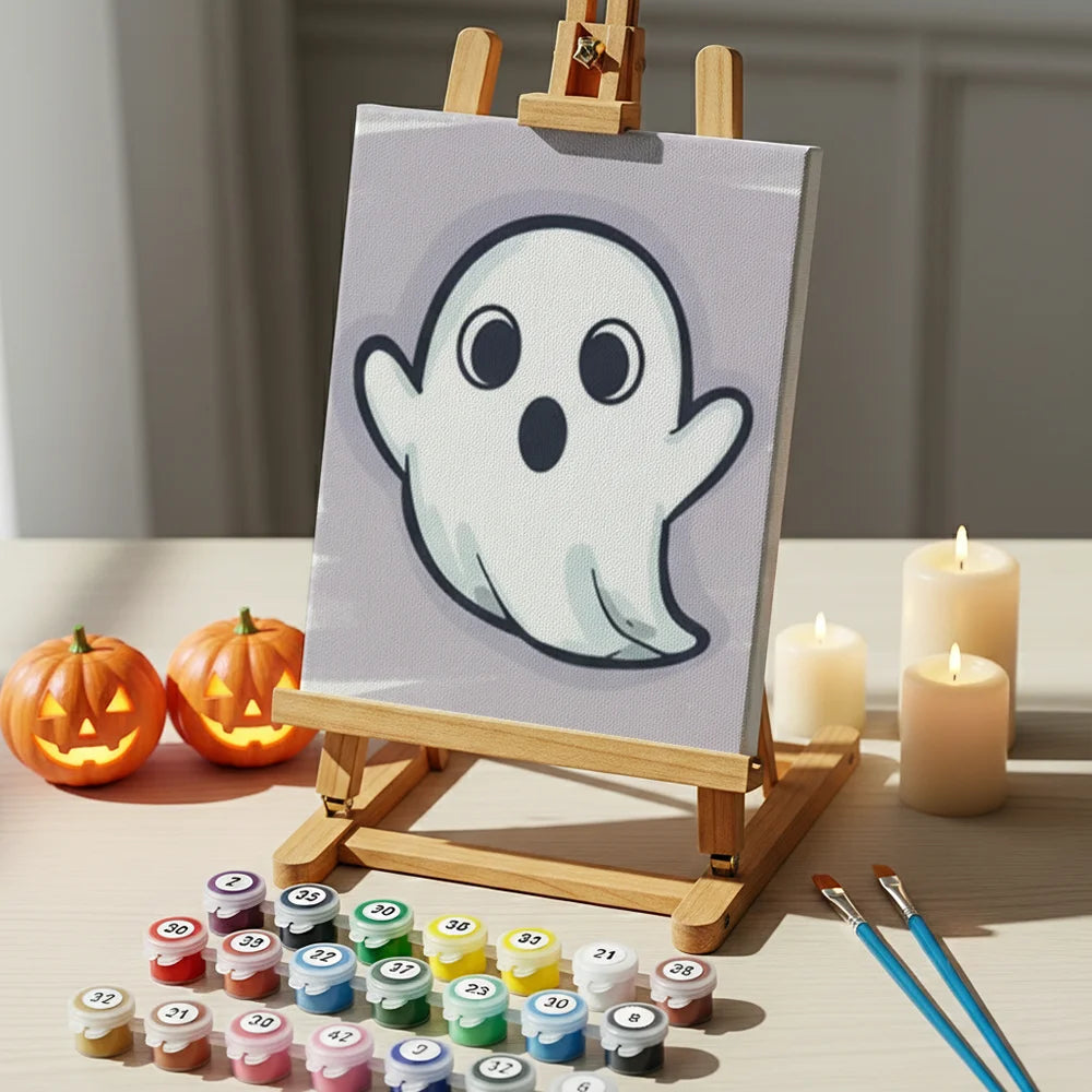 Malen nach Zahlen - 6 Mini-Gemälde | Gruseliges Geist-Emoji