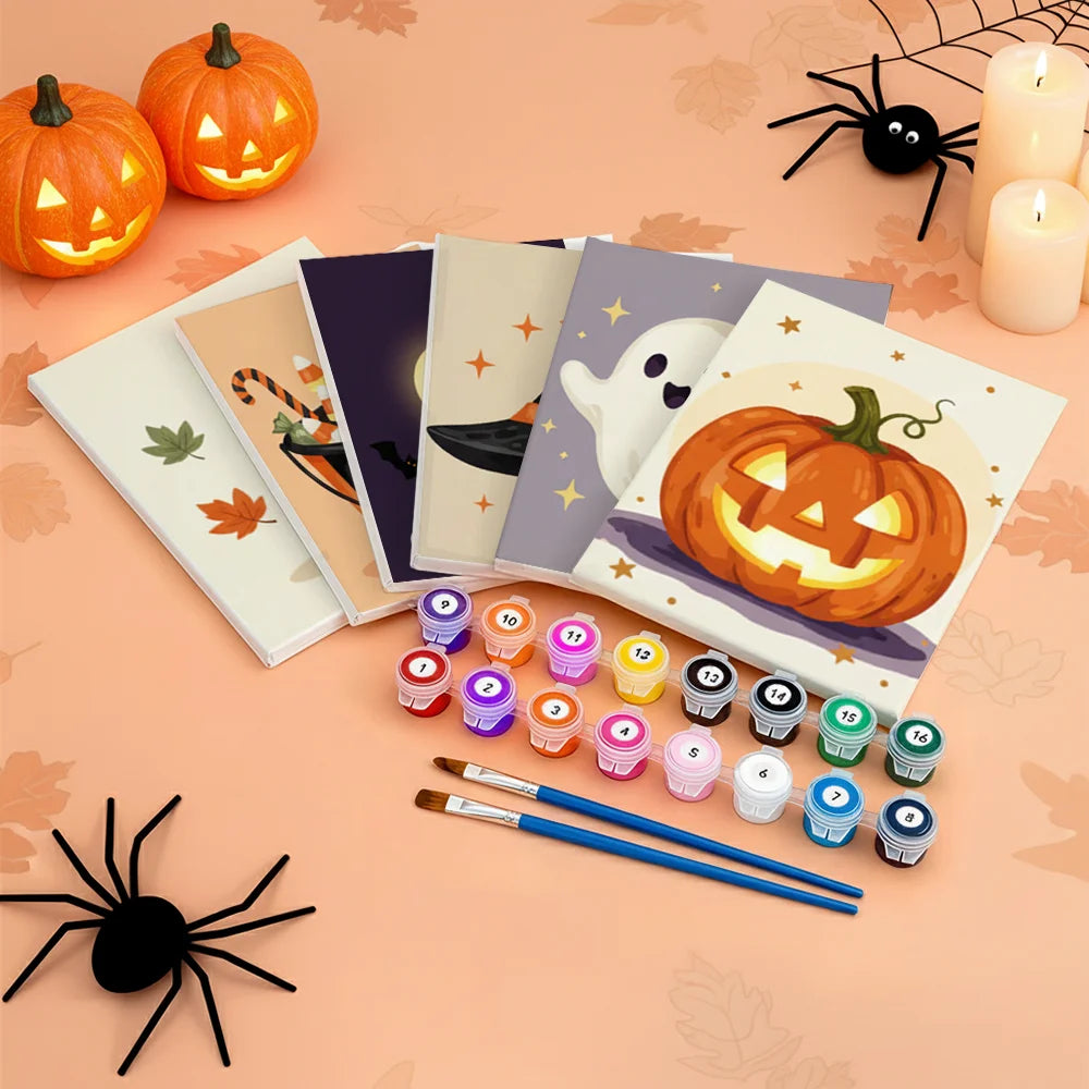 Malen nach Zahlen - 6 Mini-Gemälde | Halloween-Stimmung