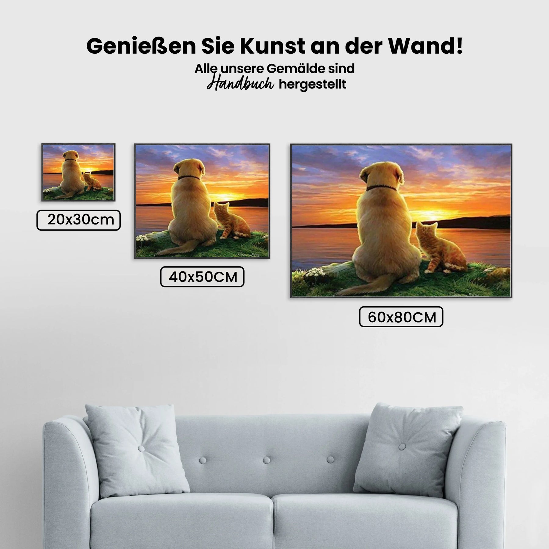 Hund und Katze bei Sonnenuntergang - Malen nach Zahlen