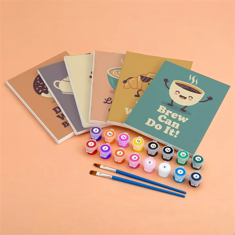 Malen nach Zahlen - 6 Mini-Gemälde | Kaffee & Entspannung