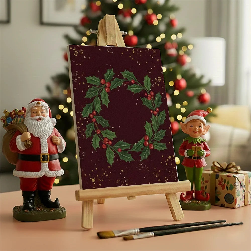 Malen nach Zahlen - 6 Mini-Gemälde | Kleine Stechpalmenblätter und Beeren