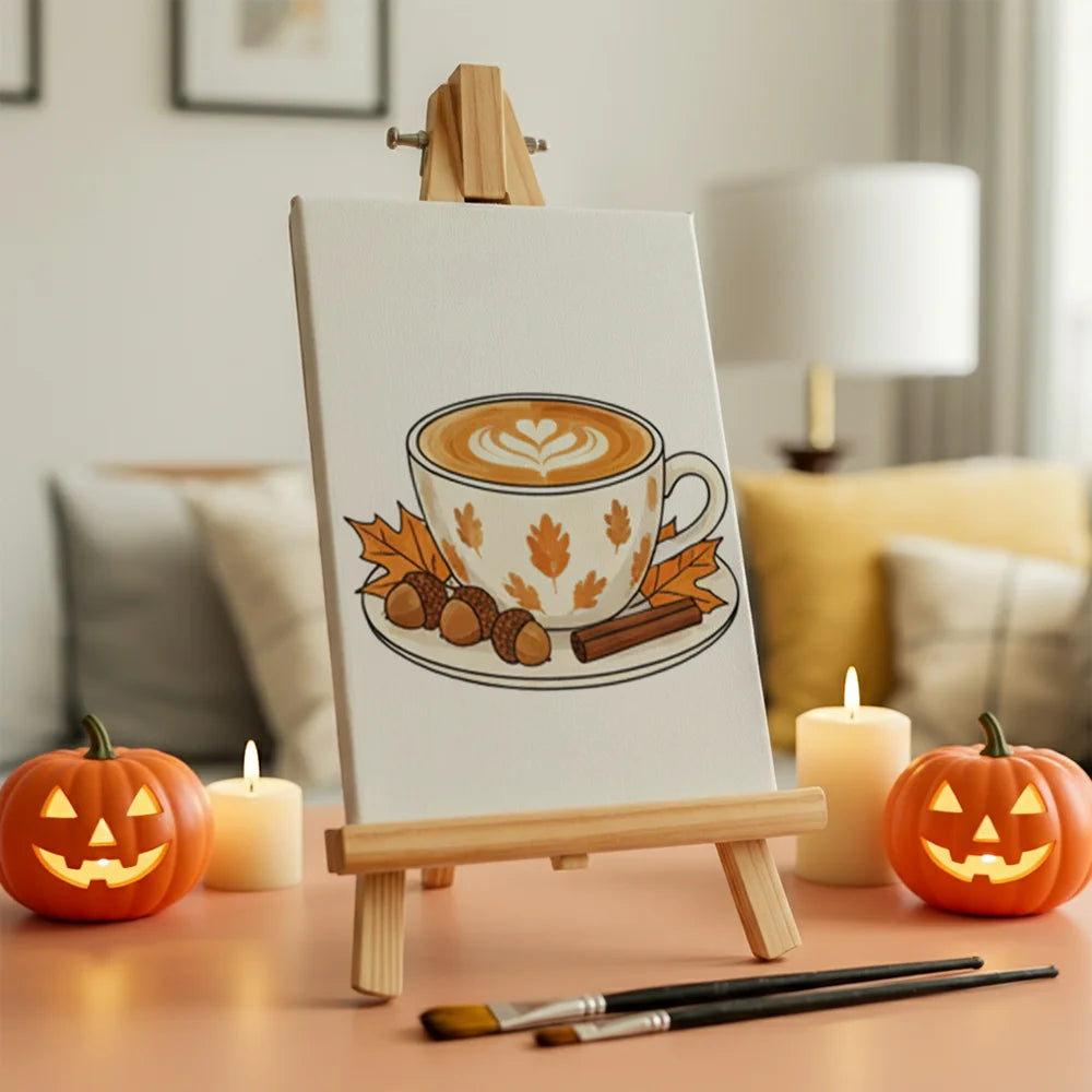 Malen nach Zahlen - 6 Mini-Gemälde | Kürbis-Latte-Tasse