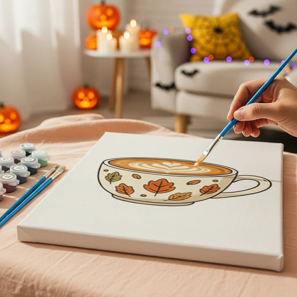 Malen nach Zahlen - 6 Mini-Gemälde | Kürbis-Latte-Tasse