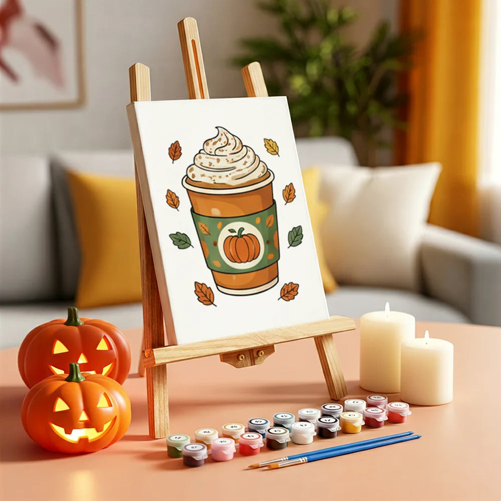 Malen nach Zahlen - 6 Mini-Gemälde | Kürbis-Latte-Tasse