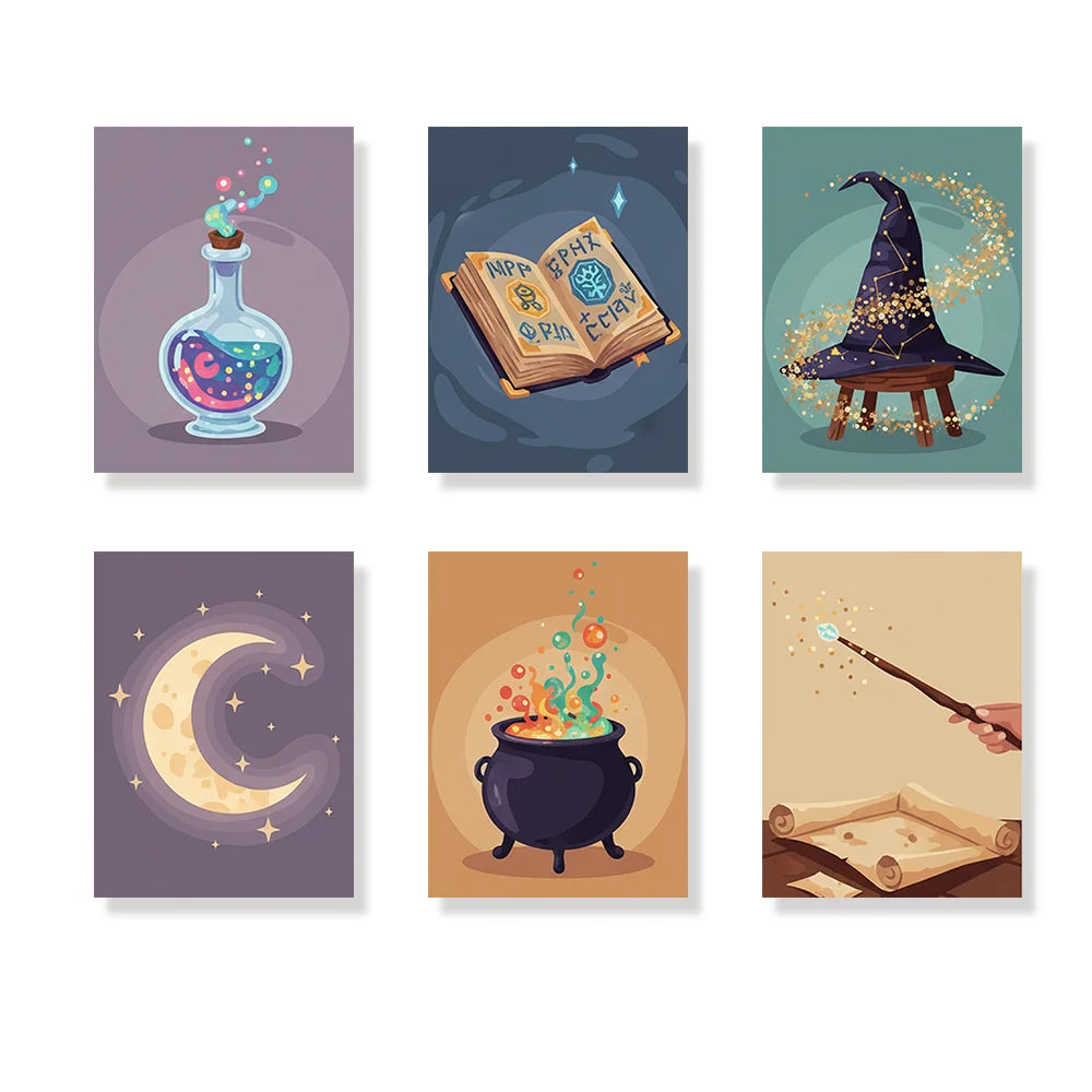 Malen nach Zahlen - 6 Mini-Gemälde | Magie und Zauber