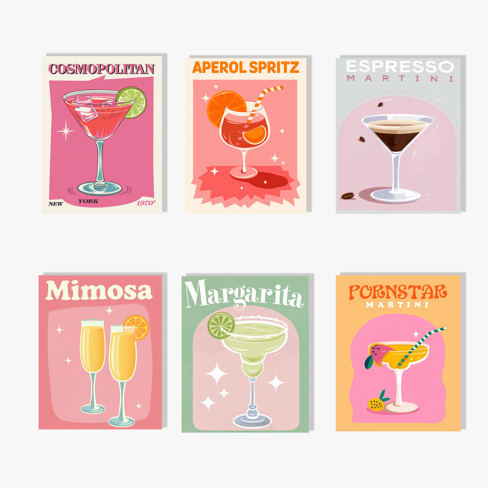 Malen nach Zahlen - 6 Mini-Gemälde | Buntes Cocktail-Set