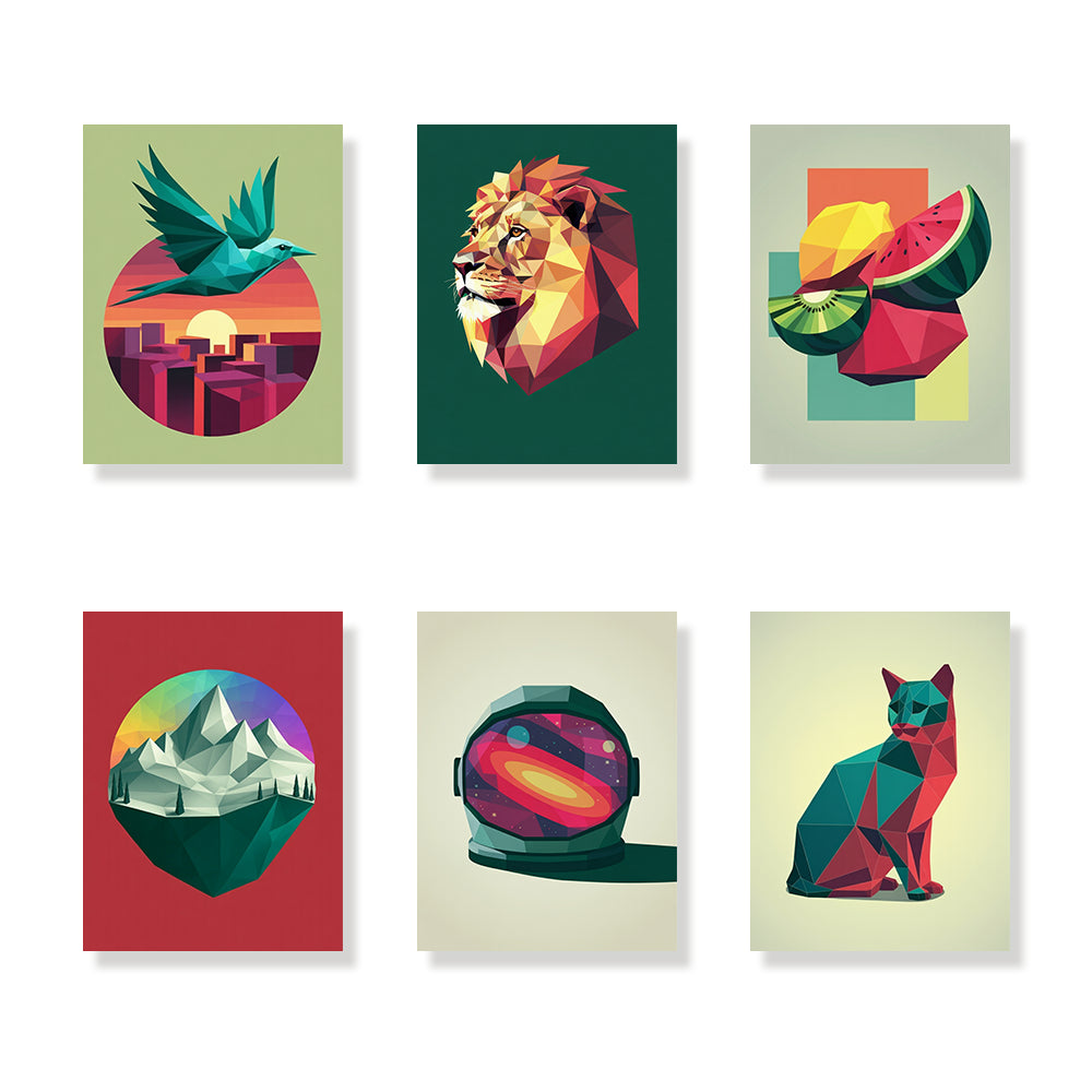 Malen nach Zahlen - 6 Mini-Gemälde | Polygon Poster Kunst-Set
