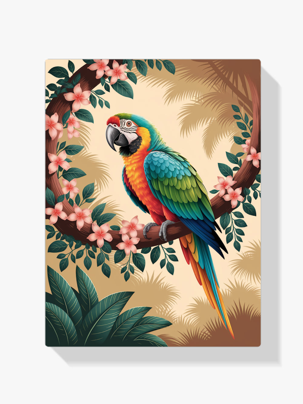 Malen nach Zahlen – Bunter Papagei auf einem tropischen Zweig sitzend V1-1