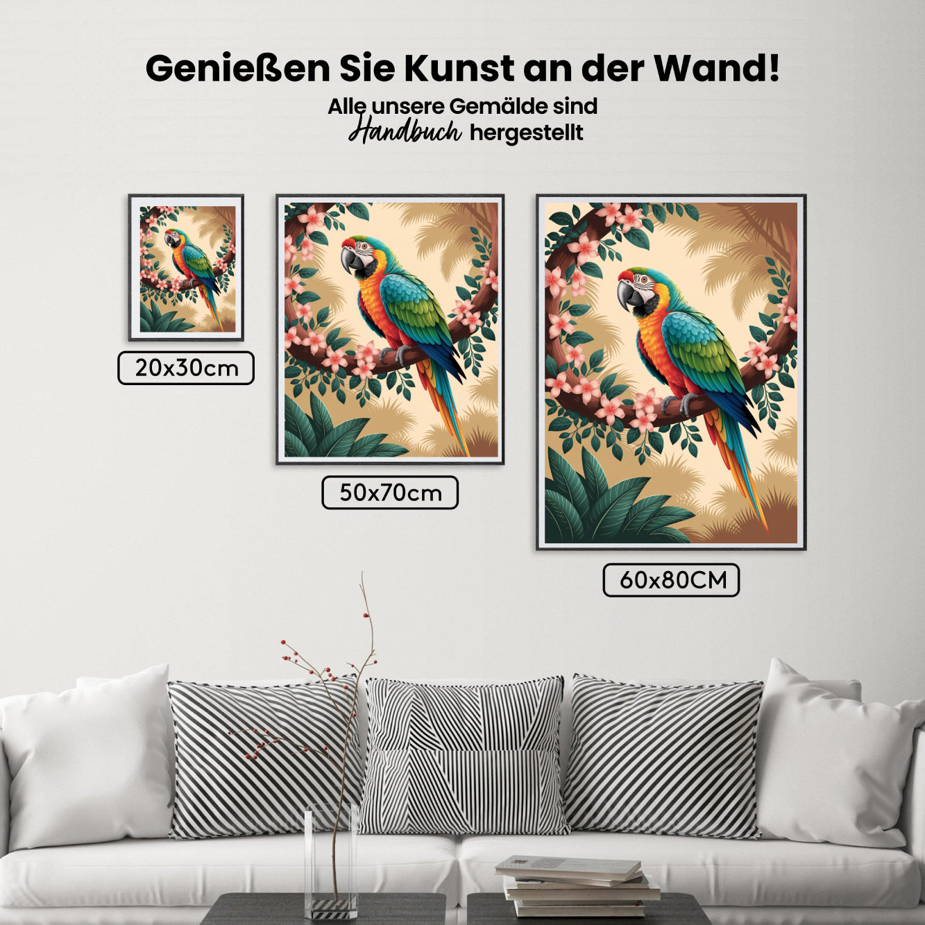 Malen nach Zahlen - Bunter Papagei auf einem tropischen Zweig sitzend V1