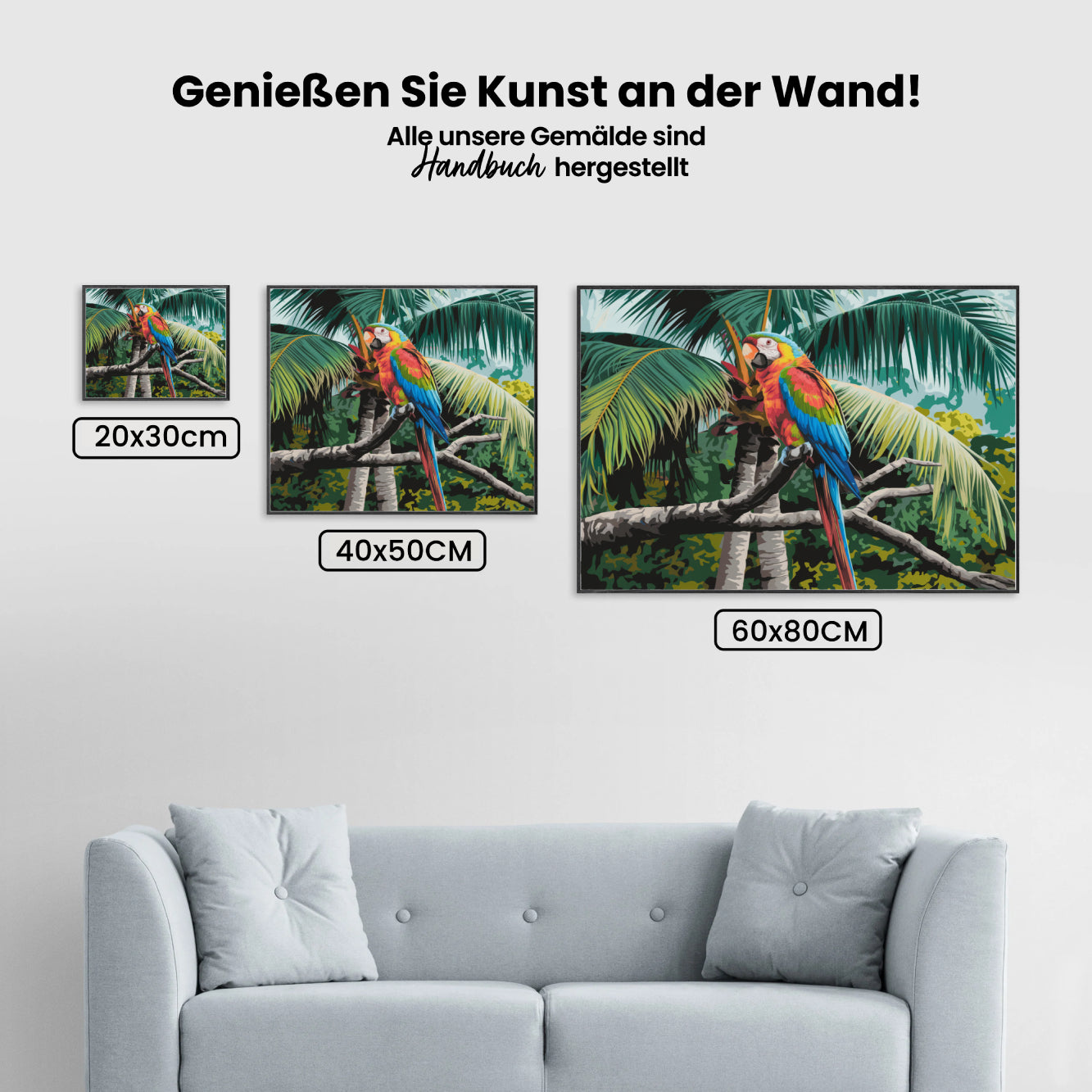 Malen nach Zahlen - Bunter Papagei auf einem tropischen Zweig sitzend V2