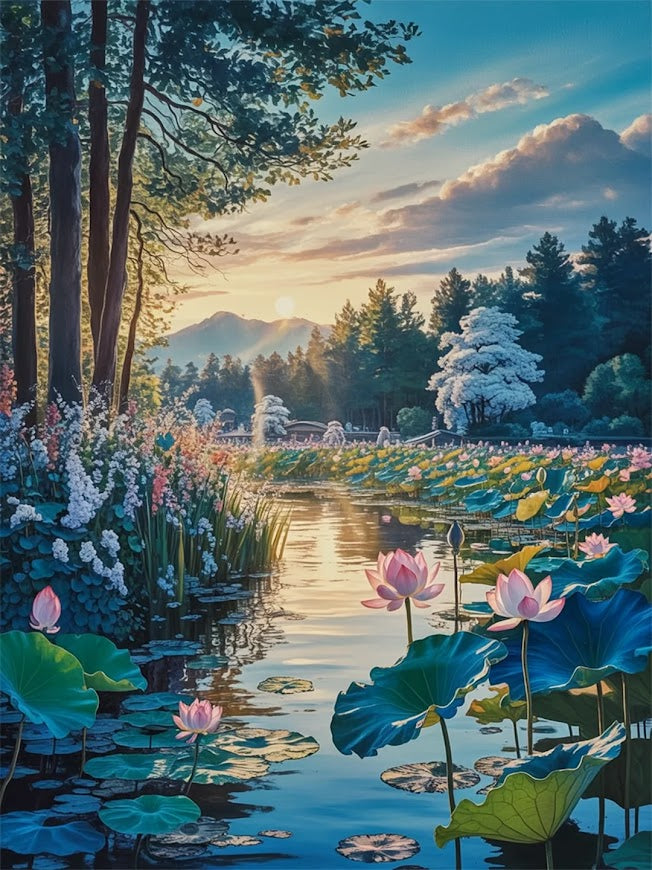Malen nach Zahlen - Das Erwachen des Lotus-Teichs
