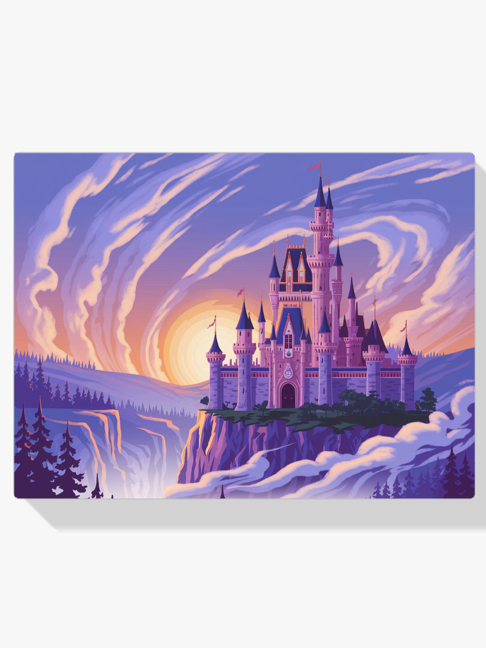 Malen nach Zahlen – Fantasievolles Schloss auf einer Klippe umgeben von Wolken V2-1