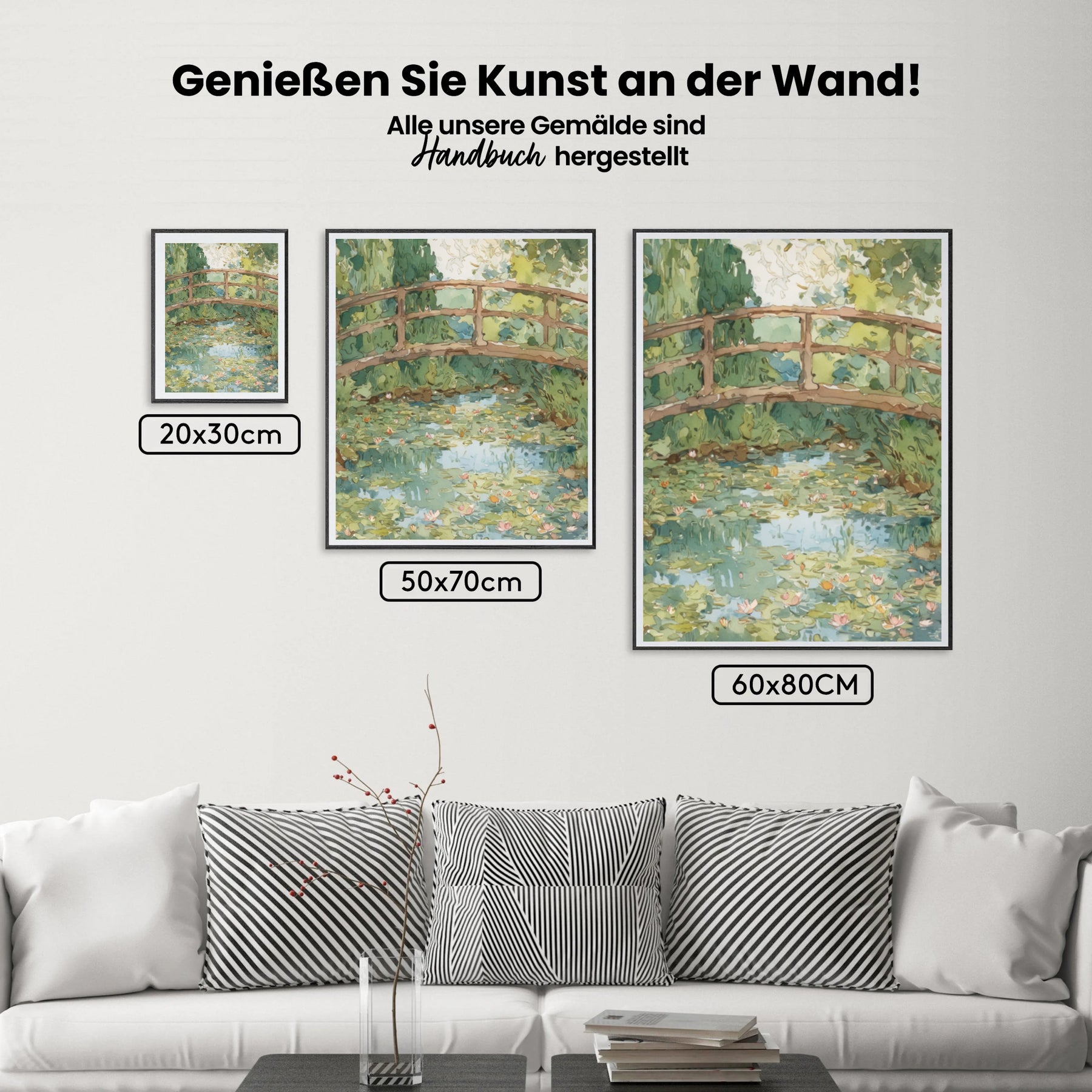 Malen nach Zahlen - Garden bridge over water lilies