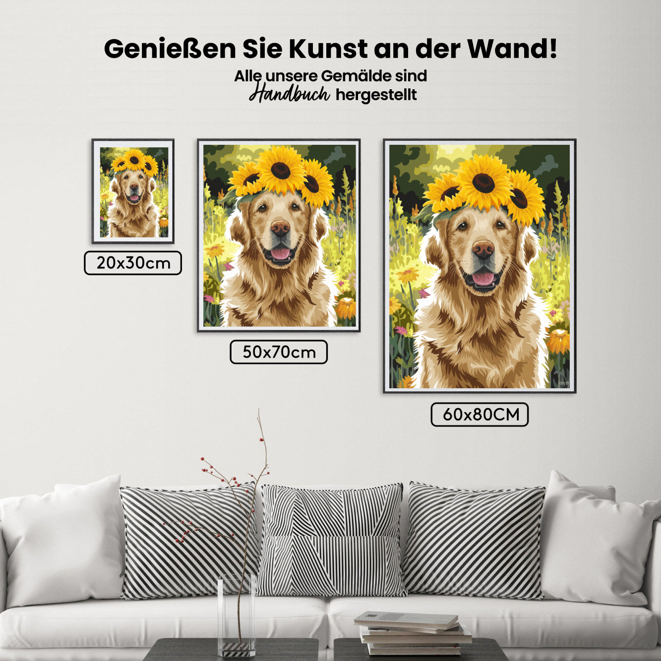 Malen nach Zahlen - Golden Retriever mit einer Sonnenblumenkrone