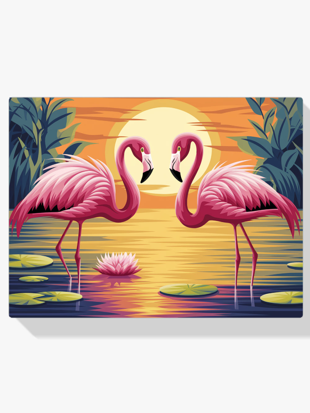 Malen nach Zahlen – Lebendige Flamingos waten in einem Teich-1