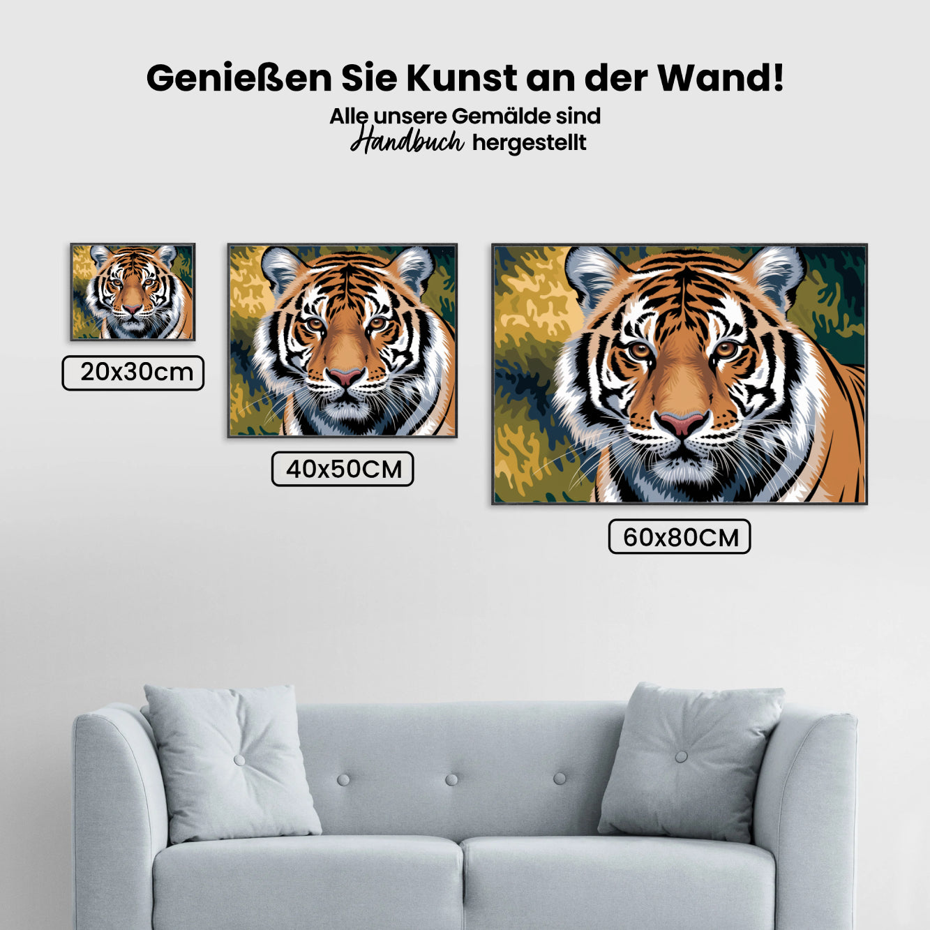 Malen nach Zahlen - Nahaufnahme des Gesichts eines Tigers mit stechenden Augen