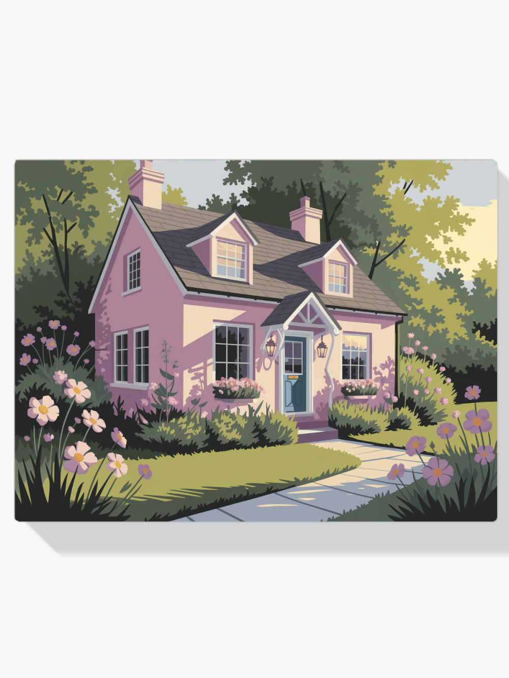 Malen nach Zahlen – Niedliches Haus mit Blumengarten-1