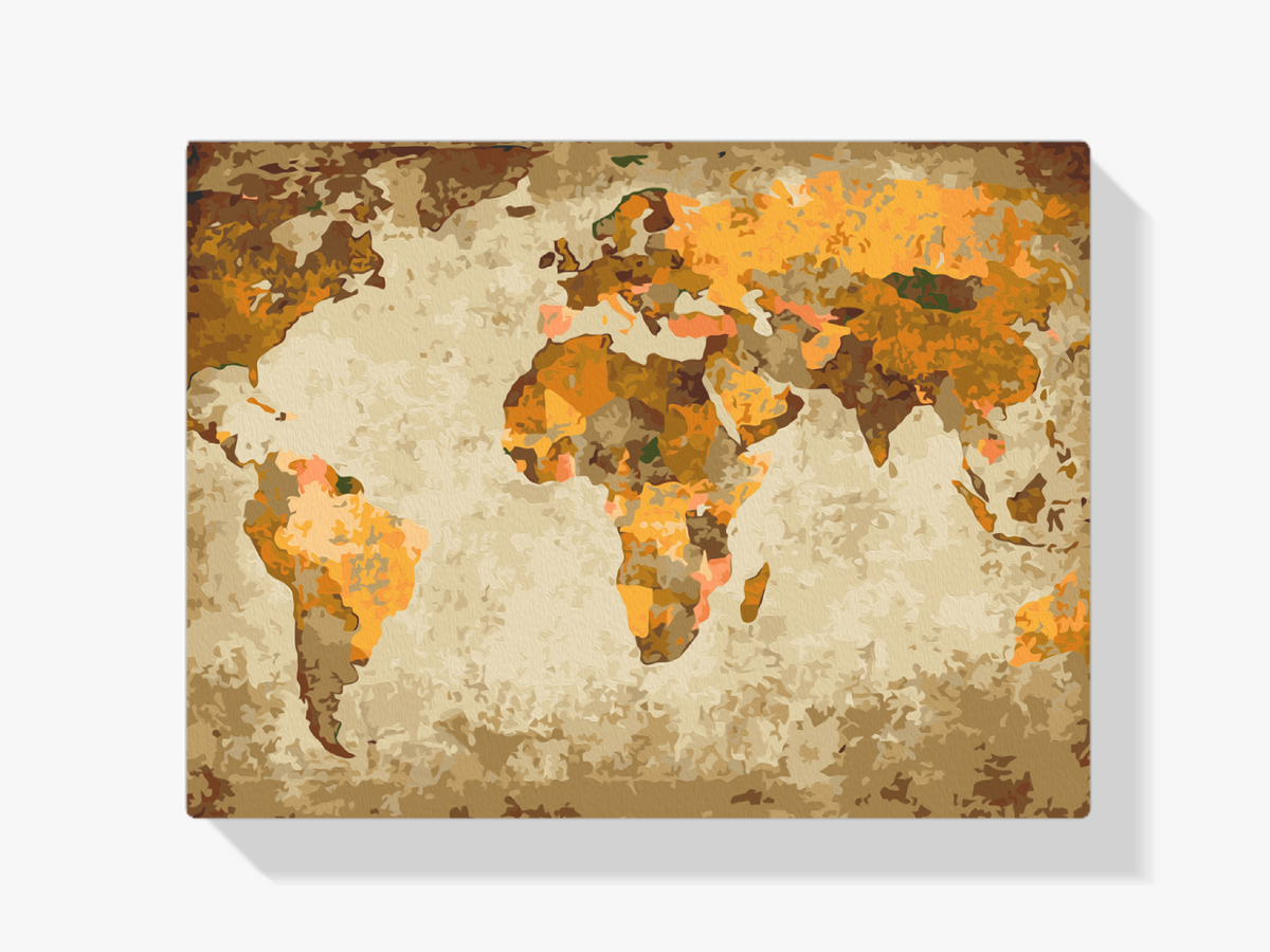 Malen nach Zahlen – Braune Weltkarte