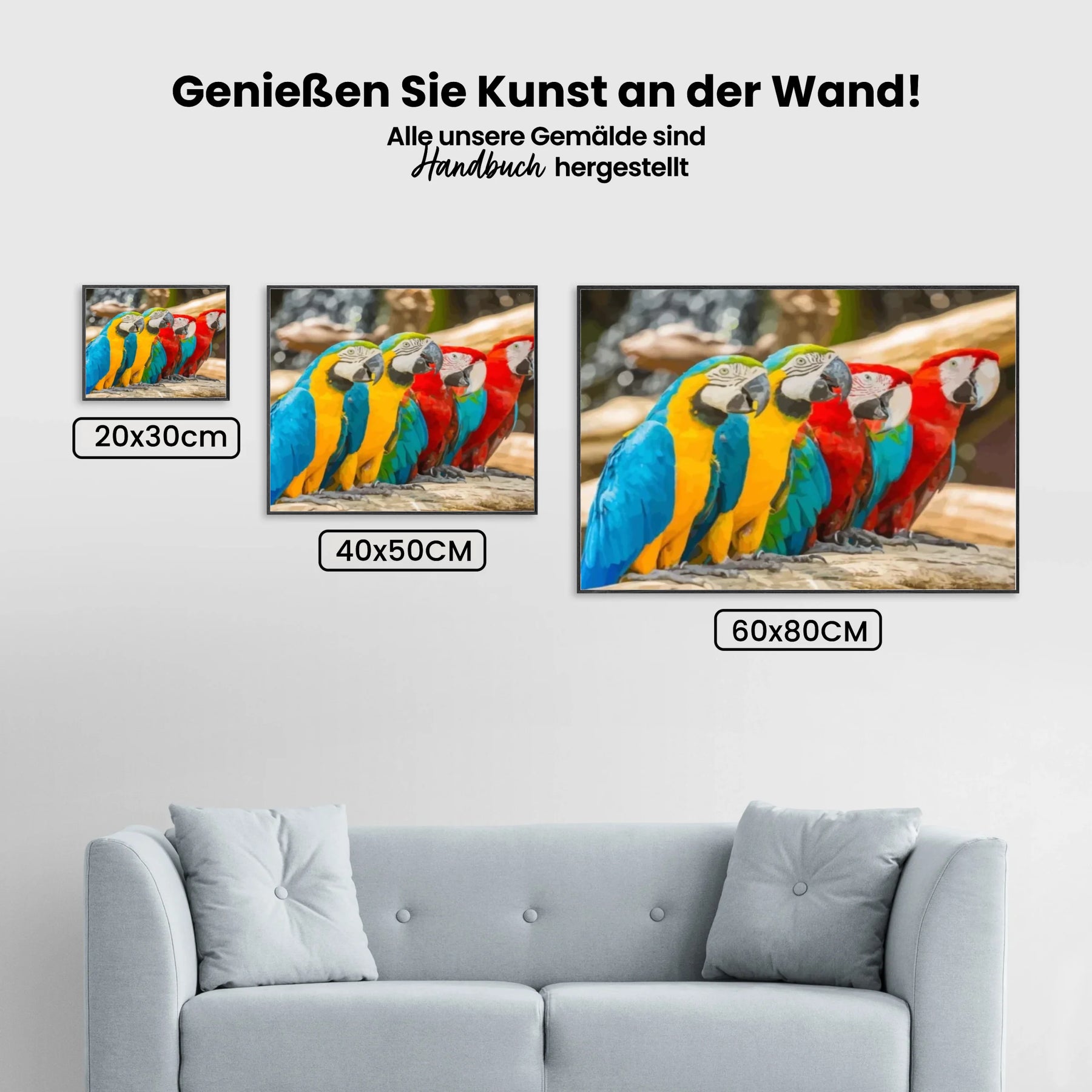 Malen nach Zahlen – Bunte Makaw-Papageien
