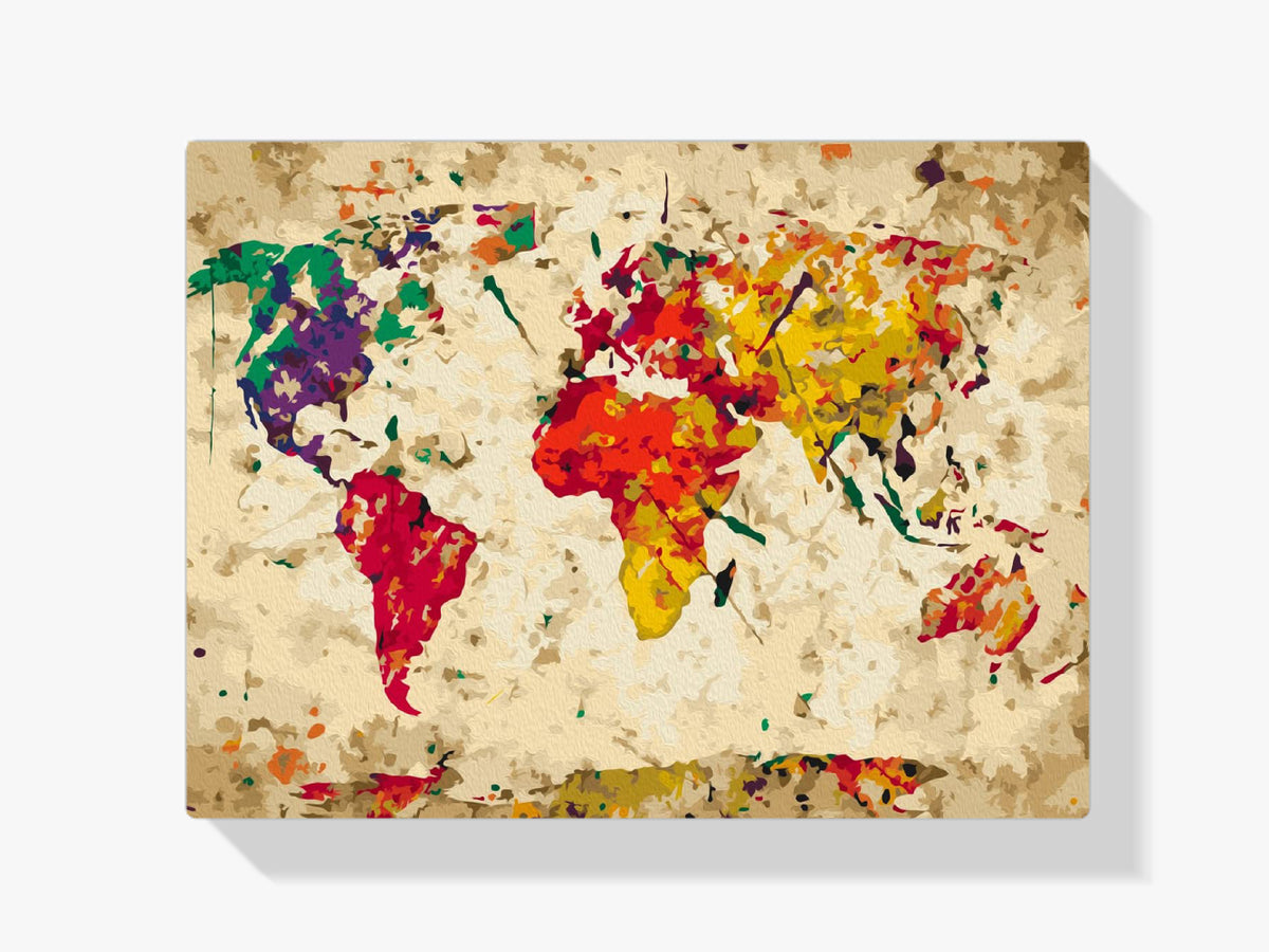 Malen nach Zahlen – Weltkarte (Farbpunkte)