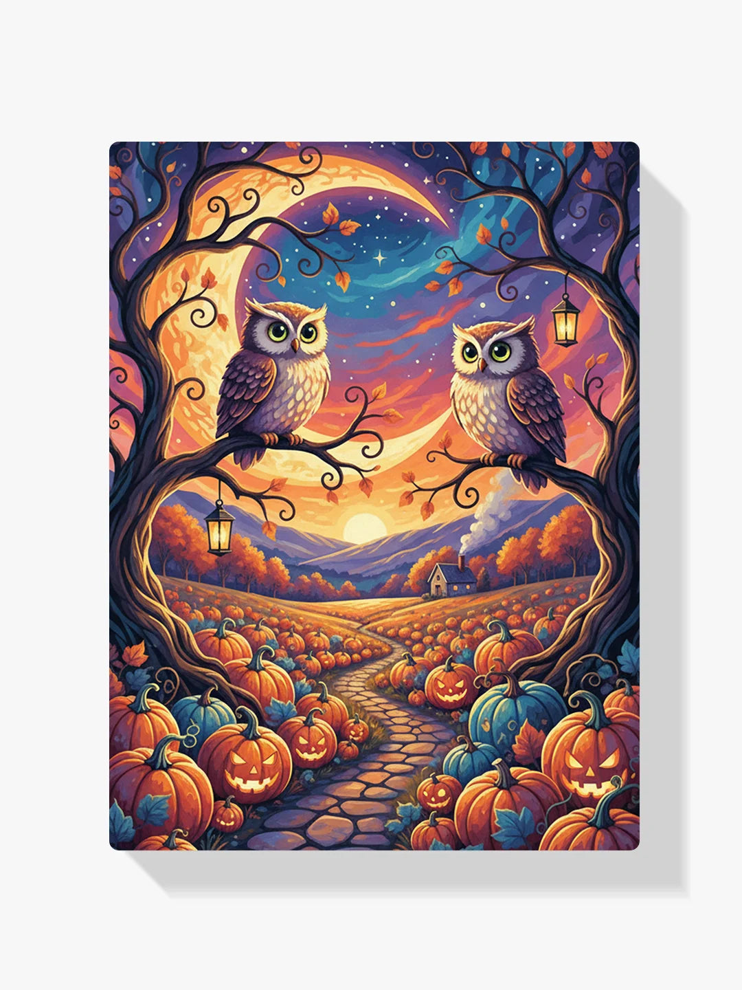 Malen nach Zahlen - Eulen auf dem Kürbisacker