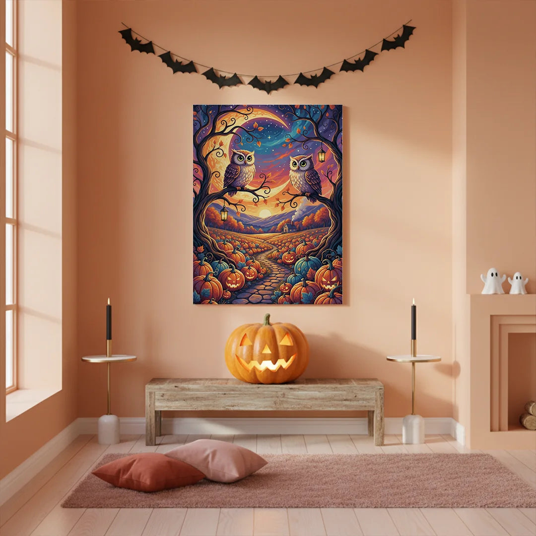 Malen nach Zahlen - Eulen auf dem Kürbisacker