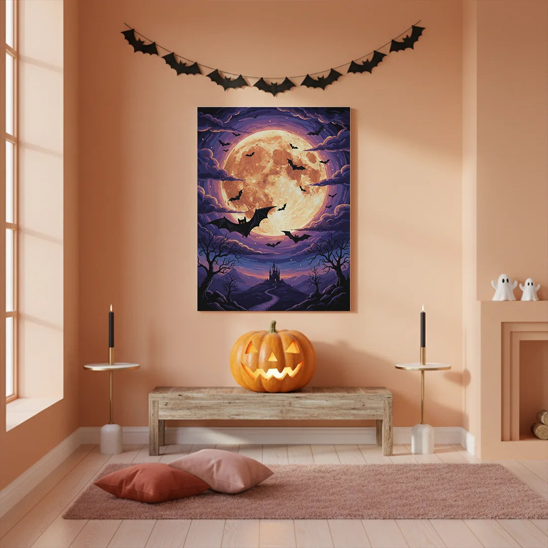 Malen nach Zahlen - Fledermäuse über dem Vollmond