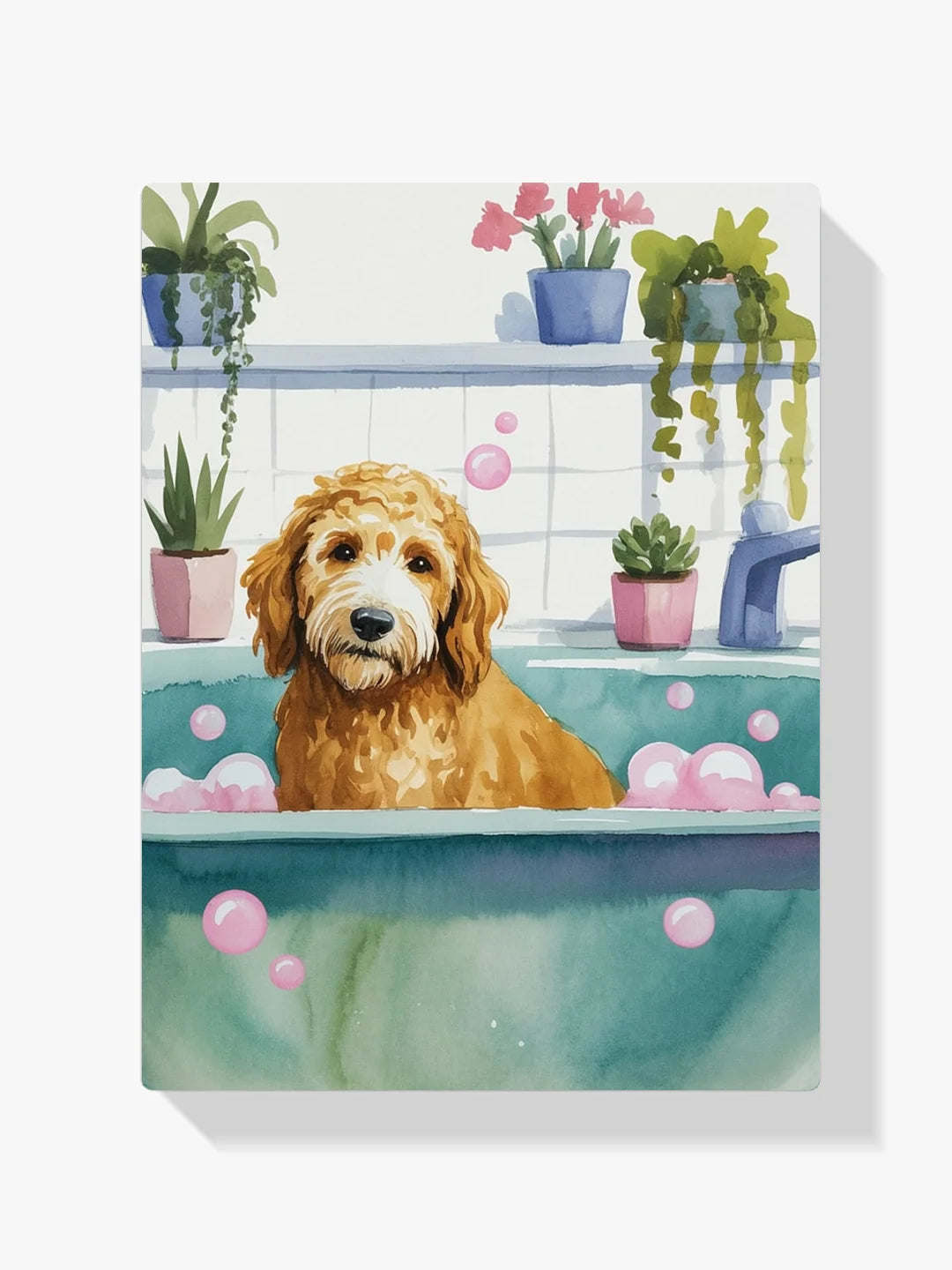 Malen nach Zahlen - Goldendoodle im Badezimmer