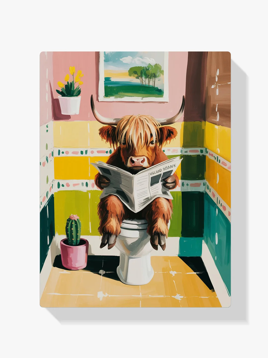 Malen nach Zahlen - Hochlandkuh liest auf der Toilette