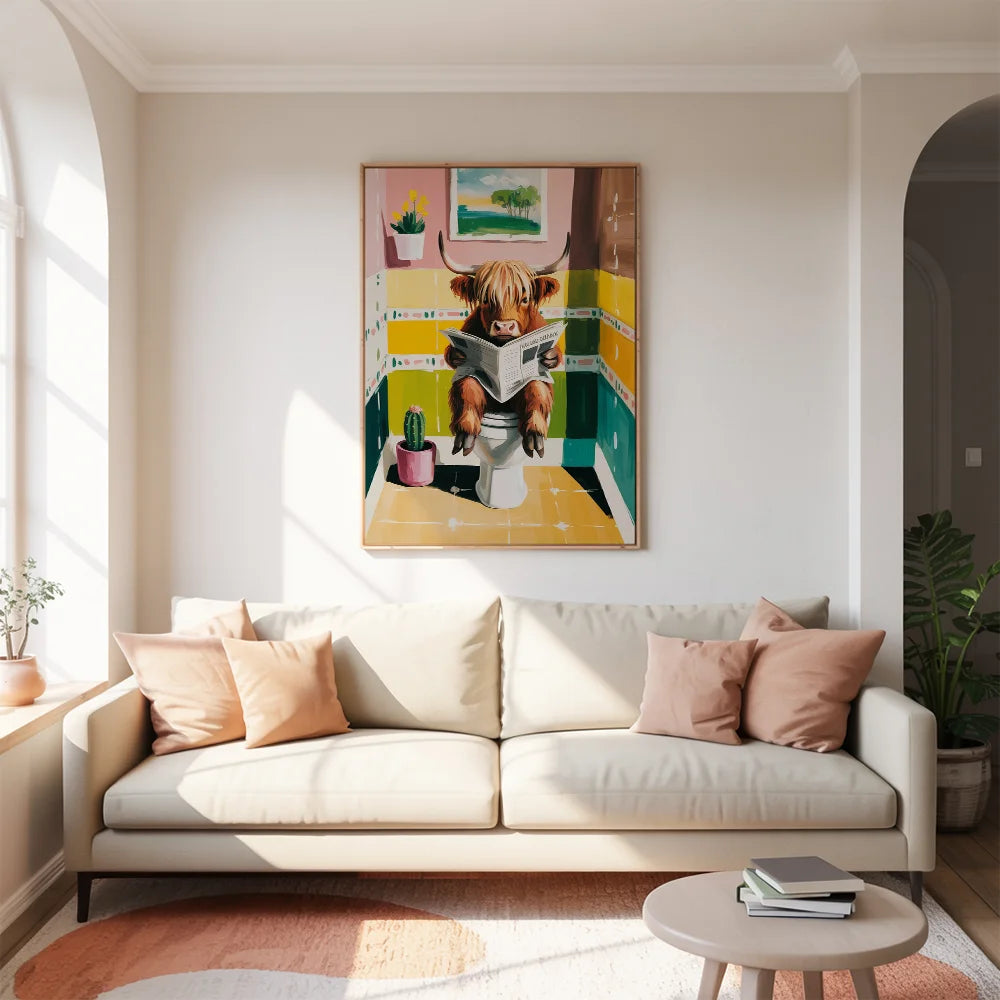 Malen nach Zahlen - Hochlandkuh liest auf der Toilette