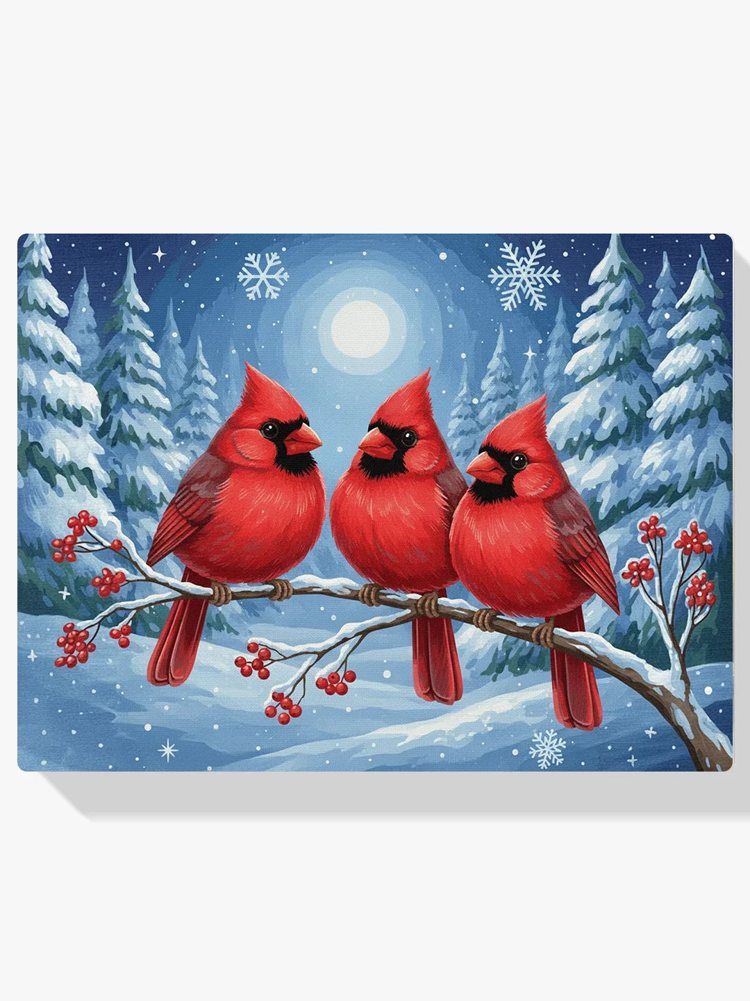 Malen nach Zahlen - Kardinalvögel auf einem frostbedeckten Ast