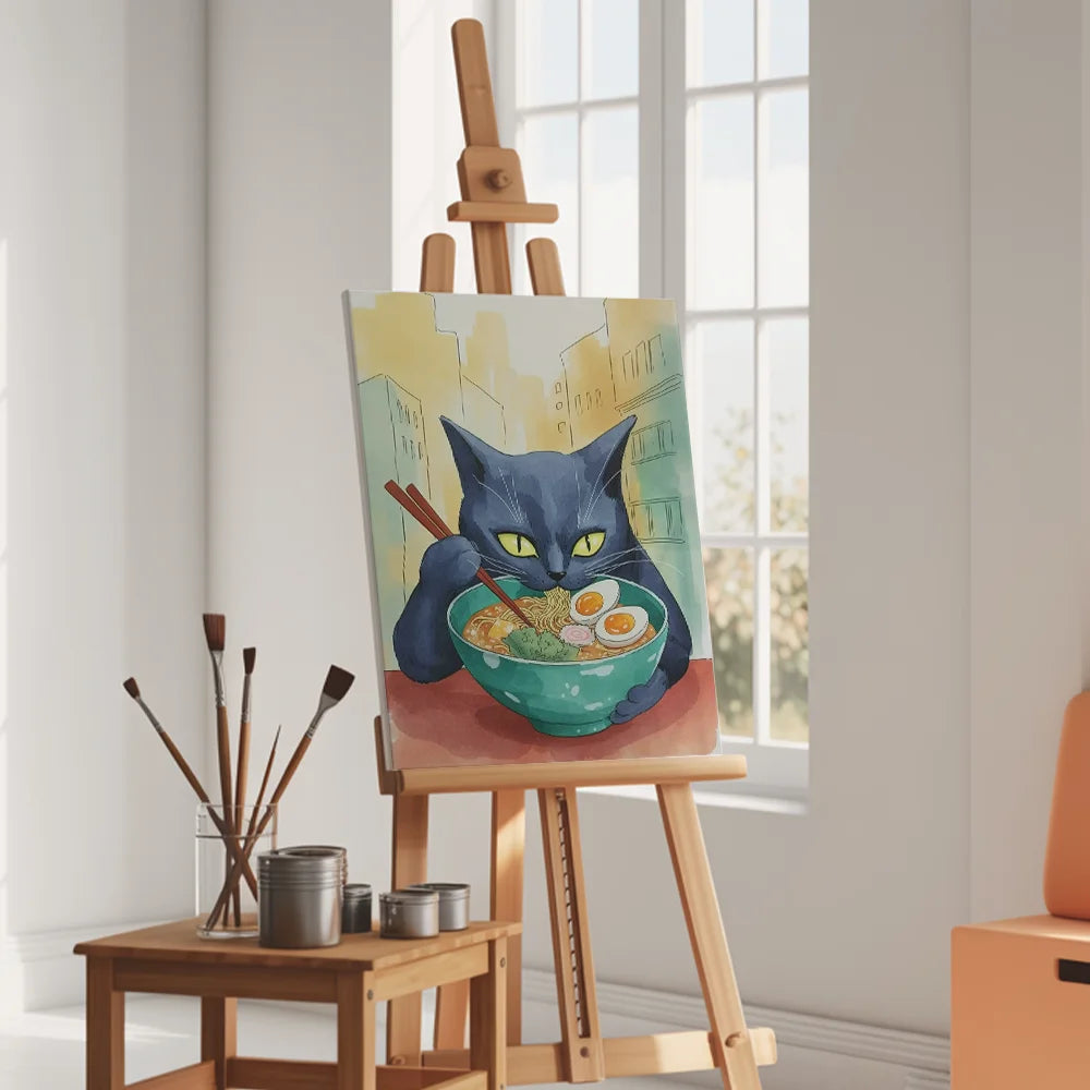 Malen nach Zahlen - Katze isst Ramen