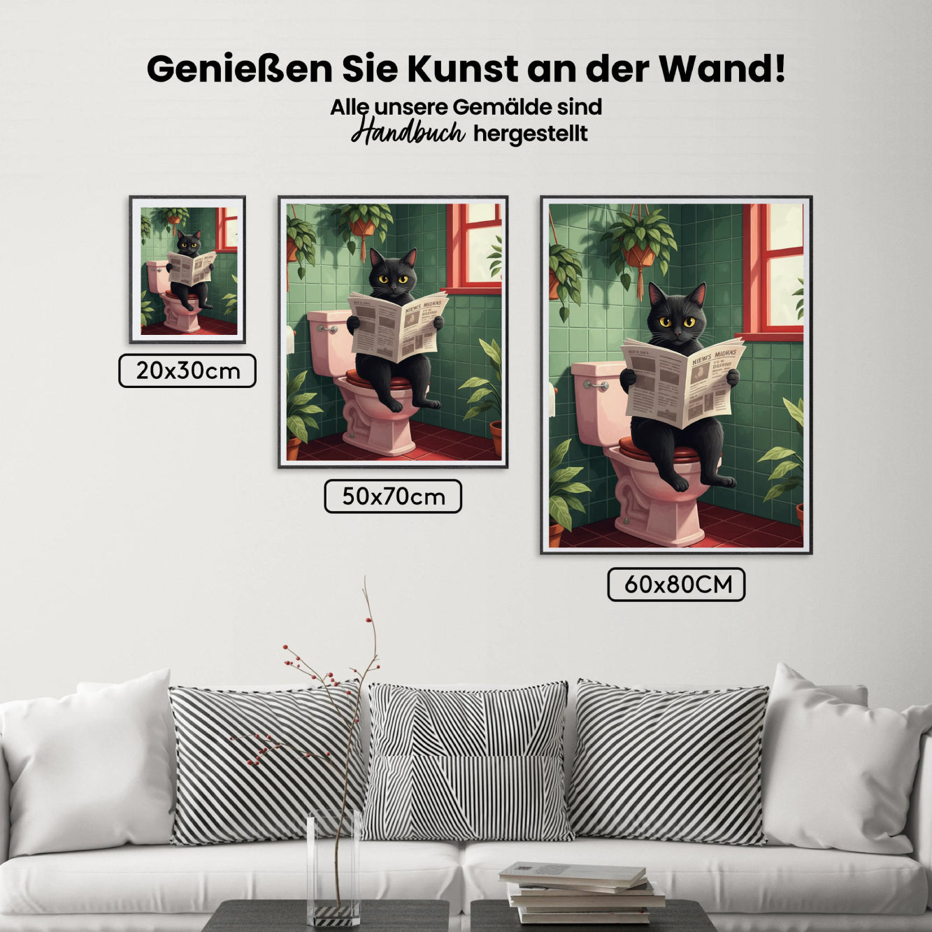 Malen nach Zahlen - Katze liest Zeitung im Badezimmer