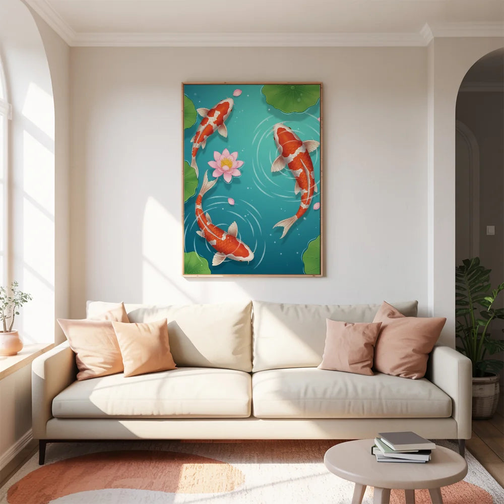 Malen nach Zahlen - Koi-Fische schwimmen im Lotusteich