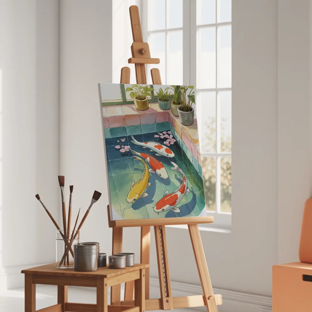 Malen nach Zahlen - Koi-Fische schwimmen in der Badewanne