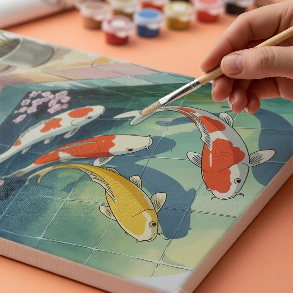 Malen nach Zahlen - Koi-Fische schwimmen in der Badewanne