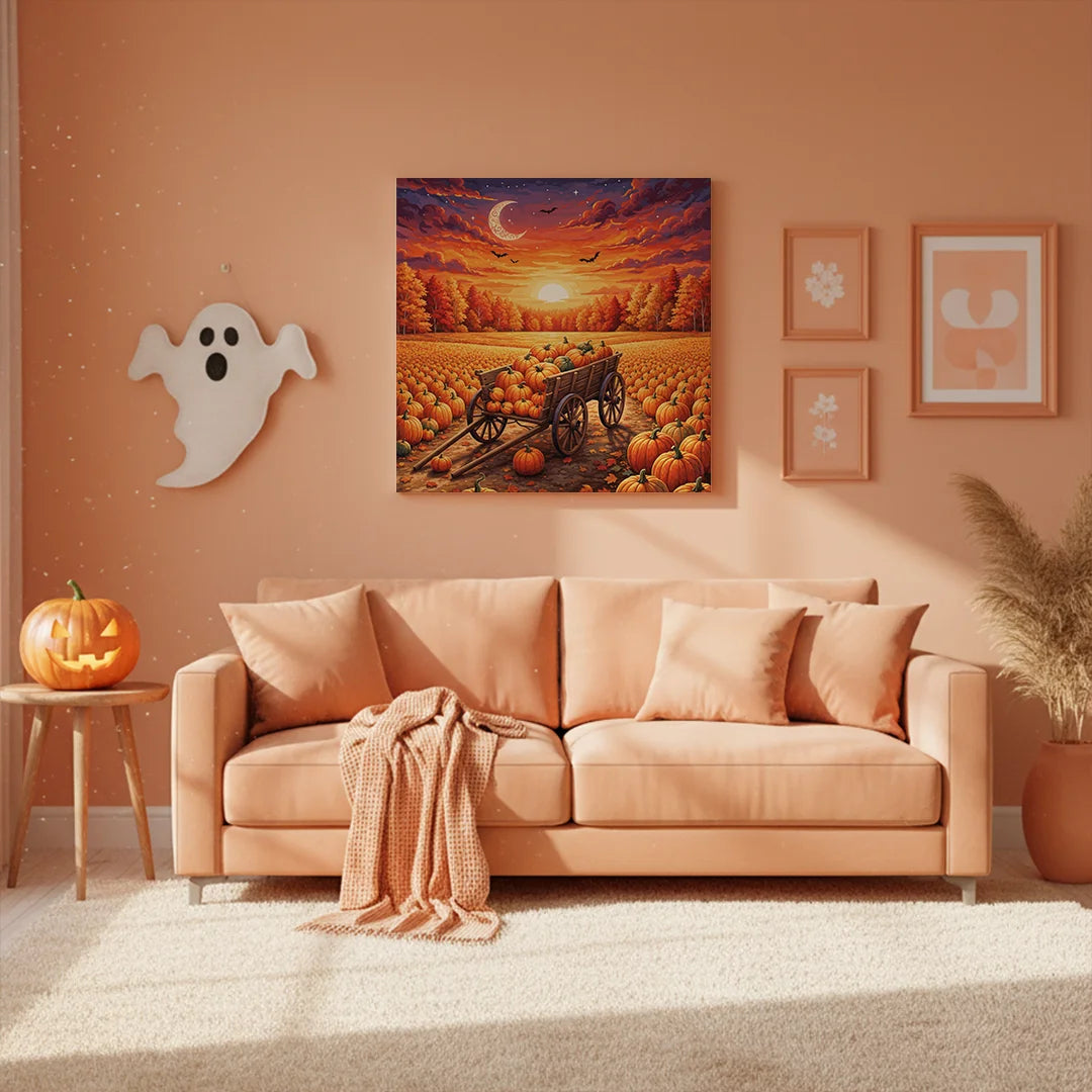 Malen nach Zahlen - Kürbiswagen bei Sonnenuntergang
