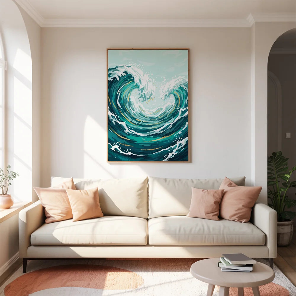 Malen nach Zahlen - Salbeigrün und blaue Wellen