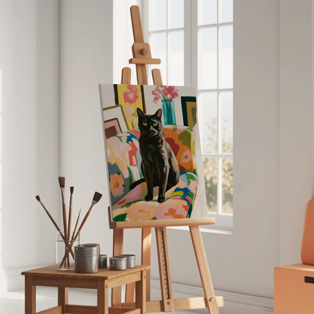 Malen nach Zahlen - Schwarze Katze auf dem Sofa